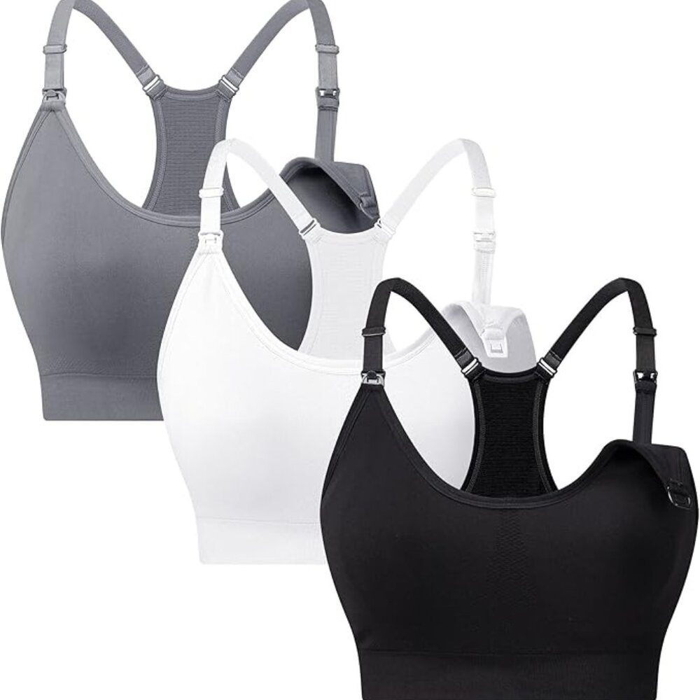 Maternity & Nursing Sports Bra Set of 3 - black, white, and gray